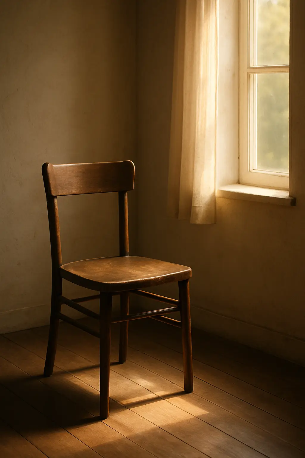 cadeira vazia perto da janela simbolizando o convite de Deus à convivência real